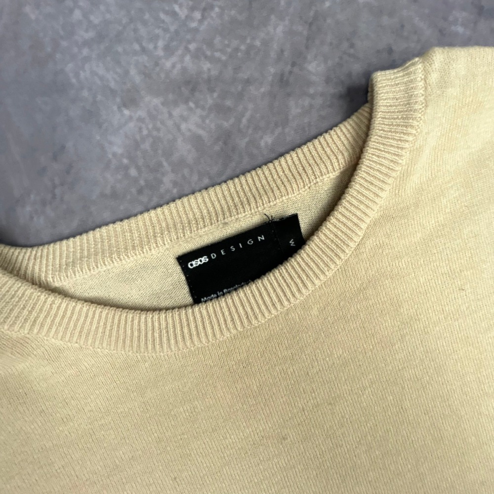 ASOS DESIGN Mens Crewneck Sweater Pale Yellow Cream Y2K Skater Size M - Picture 4 of 8